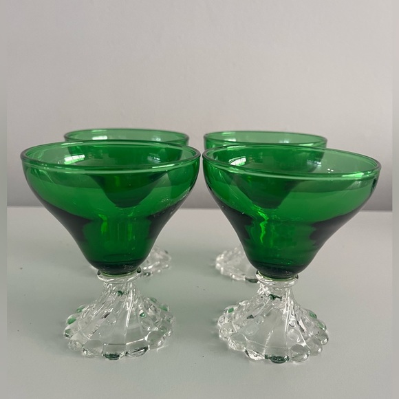 Vintage Anchor Hocking Green Burple Boopie Clear Foot Champagne Sherbet Glass se - Picture 10 of 10